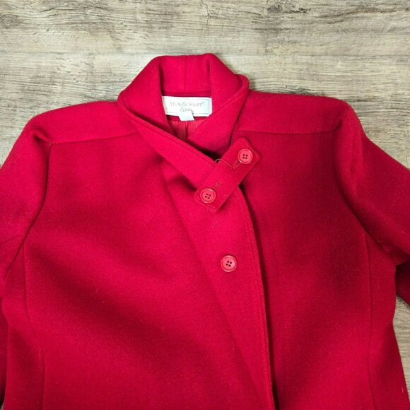 NWT VTG Michelle Stuart Petite SM* Red Wool Double-Breasted Overcoat Trench Coat - Picture 5 of 13